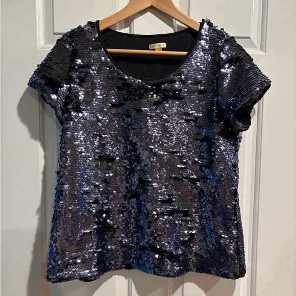 Anthropologie Leifsdottir sequence tshirt top sz M navy blue - Picture 3 of 8